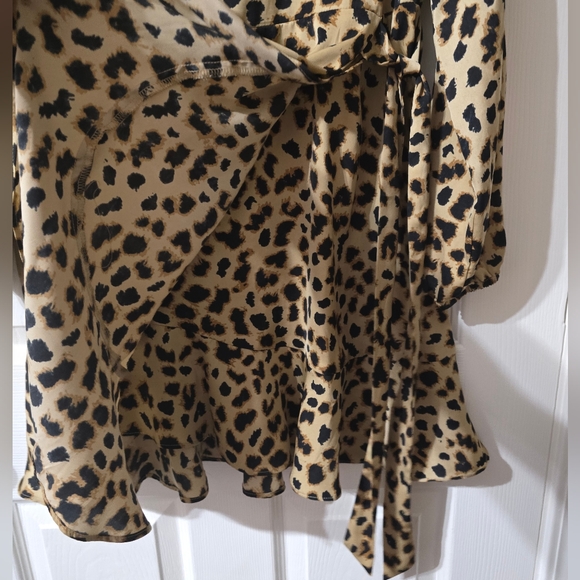 Express Leopard Print Ruffle Hem Wrap Front Mini Dress, Square Neckline, EUC! - Picture 5 of 11